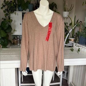 Splendid V-Neck Long Sleeve Sweater Blouse - Tan NWT Viscose